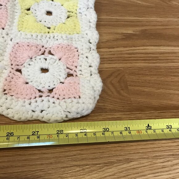 Handmade Vintage Crochet Baby Blanket Pastel Granny Squares 30x40 Inches - Picture 5 of 6